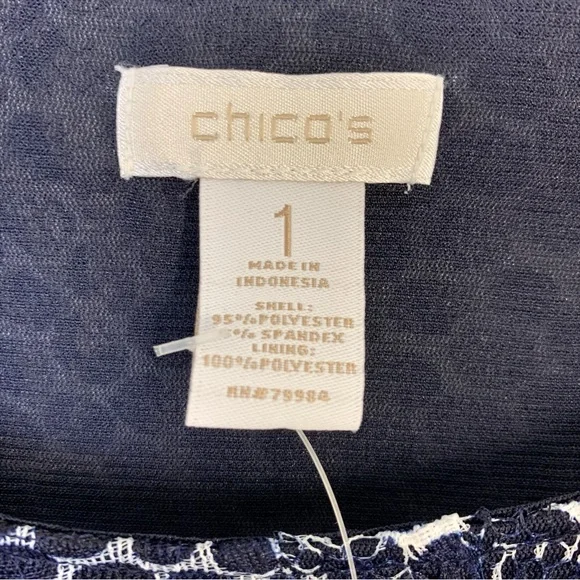 Chico’s NEW Dot Lace Tiered Long Sheer Sleeve Blouse Top Midnight Blue Size 8 - Picture 8 of 10